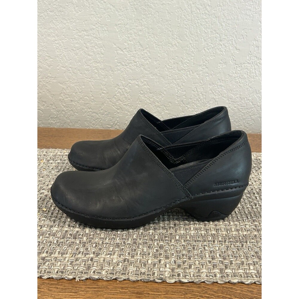 Merrell Emma Black Clogs Sz 8.5 Black Women’s Leather Shoes Slip On Comfort